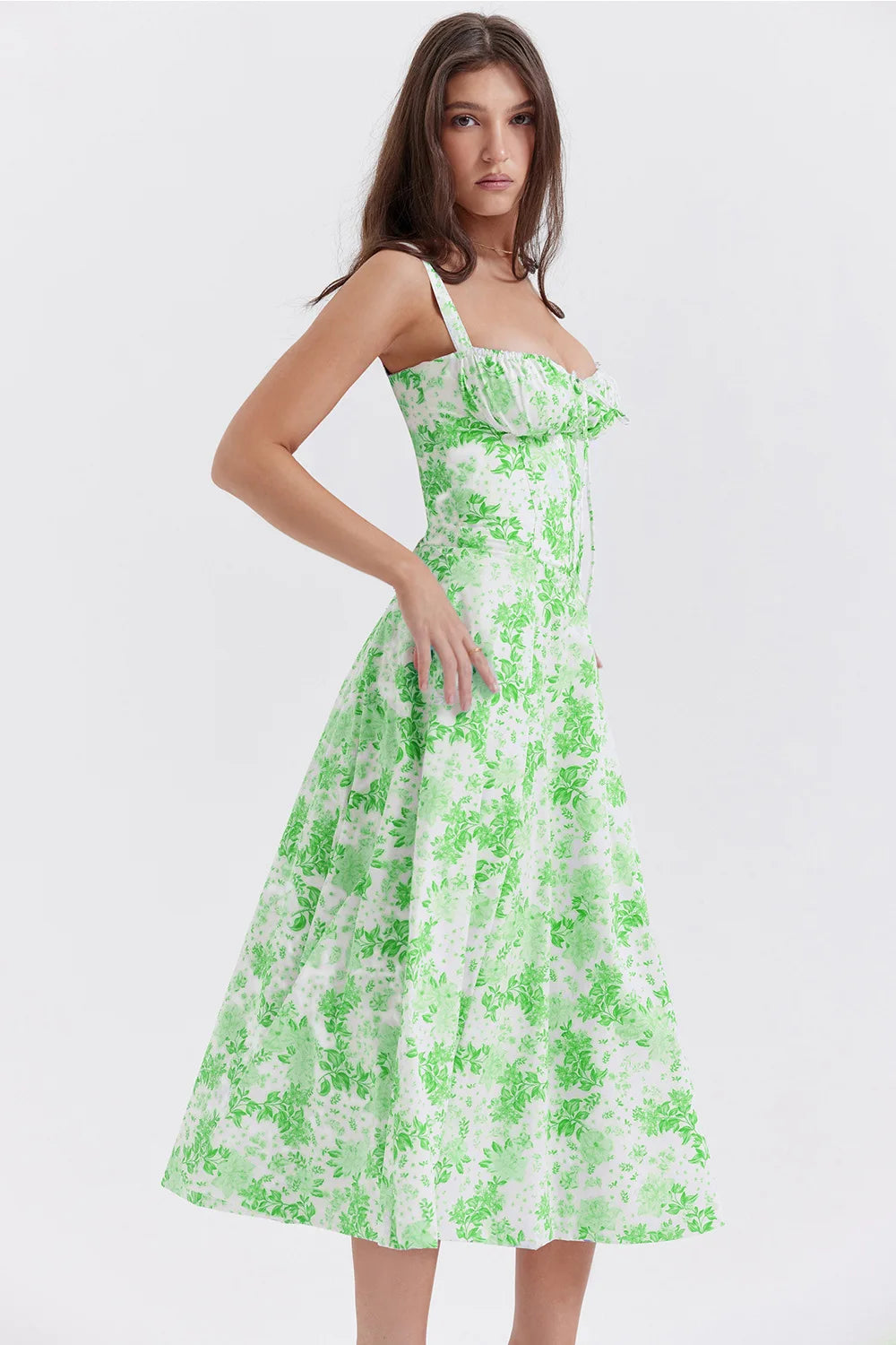 Sexy Low Cut Spaghetti Strap Maxi Dresses For Women Color Flower Printed Chest Wrap Bowknot Leace-up Long Dress Elegant Vestidos