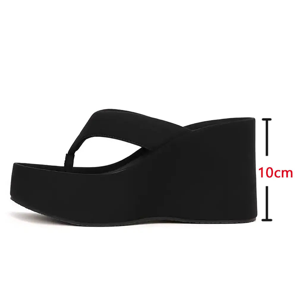 2026 Brand New Flip Flops Sandal Summer Black Platform Sandals Women Outdoor Slipper Wedges Slides 10cm High Heels Shoes Mules
