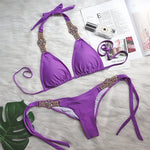 2026 Shiny Rhinestone Diamond Bikini Women Swimsuit Female Swimwear Two Pieces Bikini Set Halter Metal Chains Bathing Suit Swim