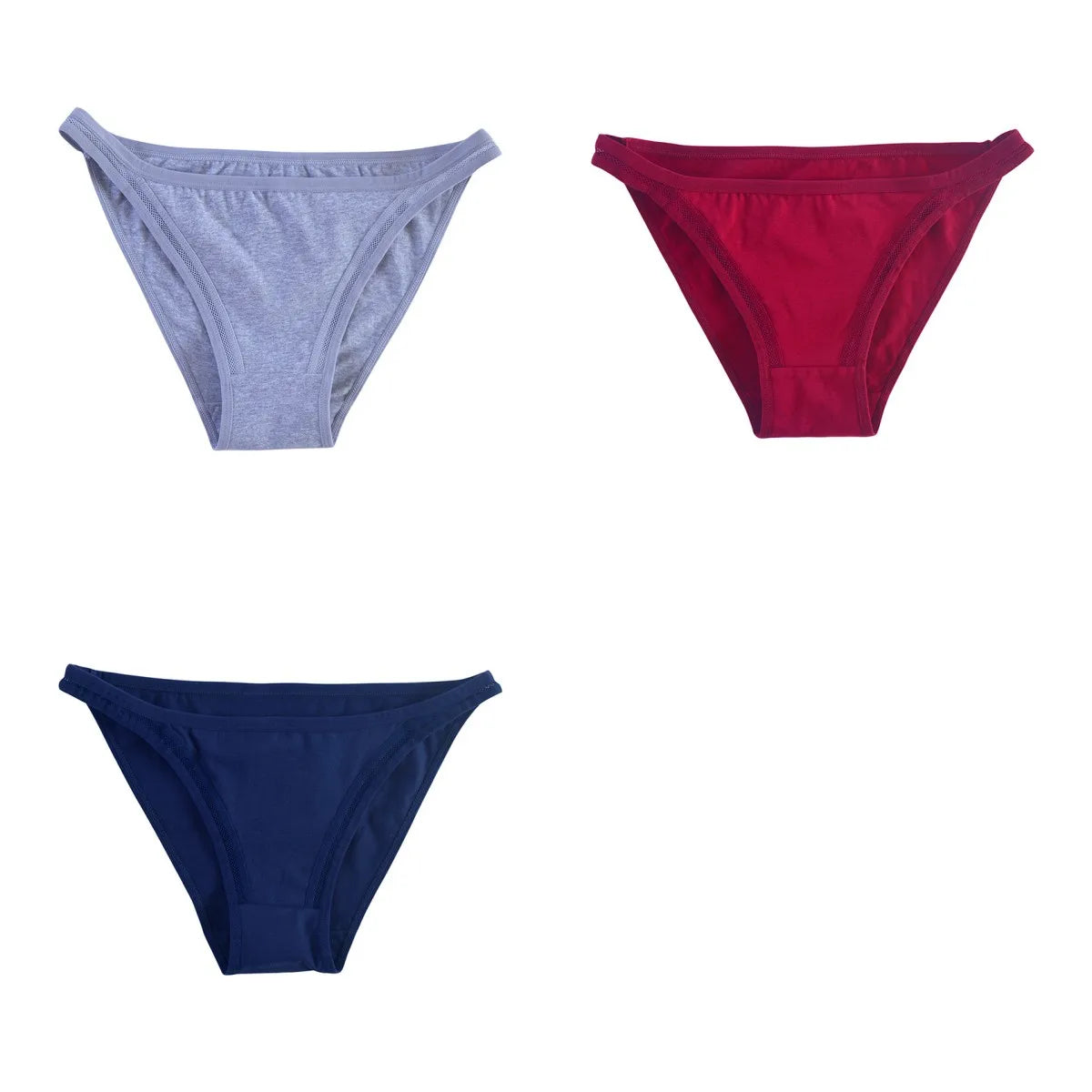 3Pcs/Set Women's Cotton Low-Rise Briefs with Mesh Side Panels Brazilian Panties Sexy Lingerie Comfy Breathable Underwear M-XL