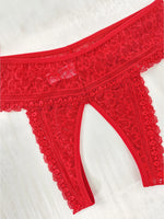 1pcs Women's Sexy Red Lace Open Crotch Thong Panties Floral Lace See Through Low Rise Intimate Lingerie for Ladies Nightwear