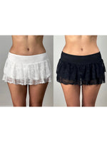 Women's Summer Sexy Casual Skirt Solid Color Low Waist Lace Ruffled Skirt with Lined Shorts
