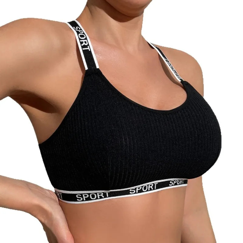 1pcs Letter Decor Sexy Women Ribbed Bras Breathable Comfortable Camisole Female Fashion Underwear Athletic Vest Sexy Lingerie