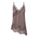Women Summer Solid Color Lace Trimmed Camisole Fashion Spaghetti Strap Tank Top with Scalloped Hem