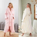 Autumn Winter Thick Coral Fleece Robe Soft Fluffy Loungewear Homewear Night Gown Women Long Warm Bathrobe for Ladies