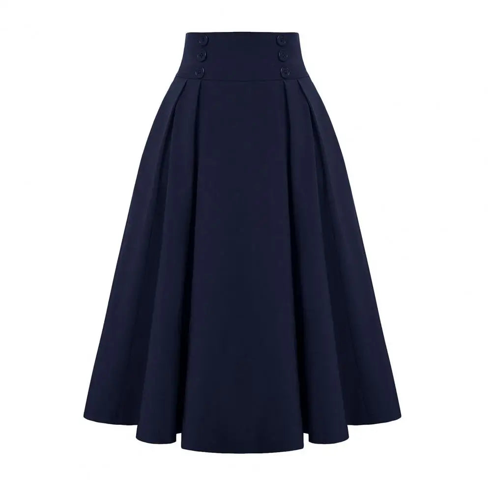 A-Line Midi Skirt Women Skirt Elastic High Waist Contrast Color Plaid Print Large Hem Mid-Calf Length Skirt Daily Wear