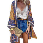 Bohemian Sun Protection Long Blouse Women Cardigan Floral Print Batwing Sleeve Summer Cardigan for Daily Wear