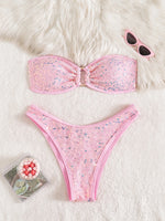 Shiny Sequin Bandeau Bikini Set 2026 Women Sexy Gold Front Circle Push Up Micro Swimsuit Bathing Suit Thong Swimwear Biquini
