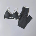 2PCS High Waisted Sports Bra Set with Contrasting Small Suspender Tight Fitting Hip Lifting Training Bra And Pants