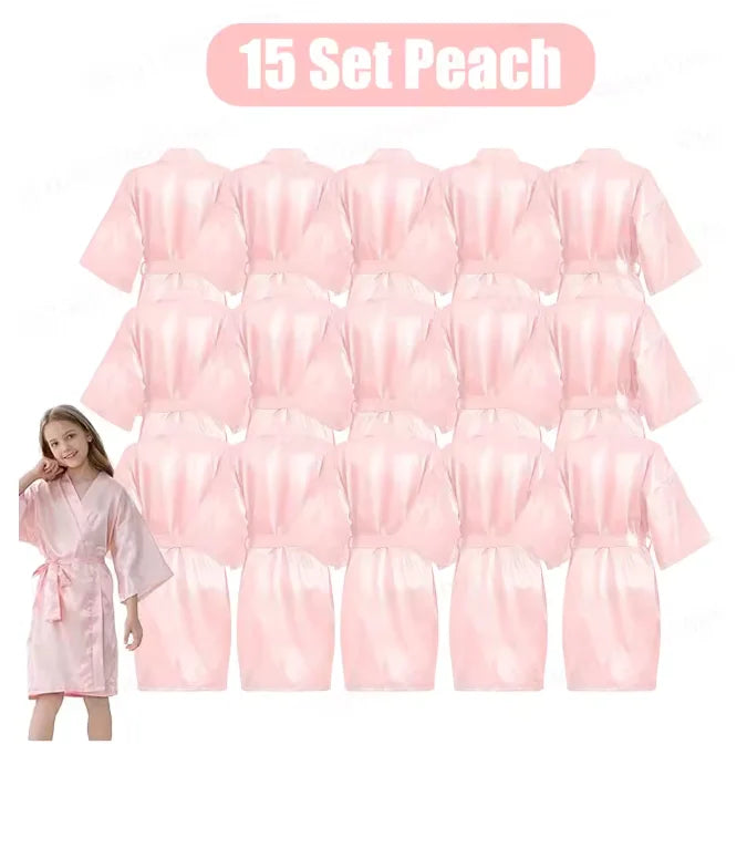 6-15Pcs Multicolors Spa Robes for Girls Spa Birthday Kimono for Girls Soft Silk Satin Slumber Sleepover Pyjama Party Supplies