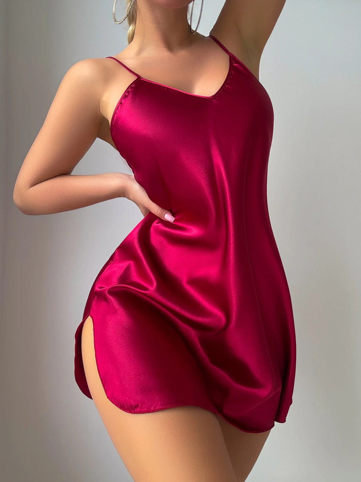 Women Satin Sexy Nightdress V Neck Solid Color Thin Sleep Dress Elegant Breathable Ladies Pajamas Ladies' Clothing