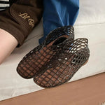 Women's New Flat Sandals with Hollow Transparent Color Mesh Jelly Shoes Woman Daily Walking Flats Plus Size 41 Soft PVC Footwear