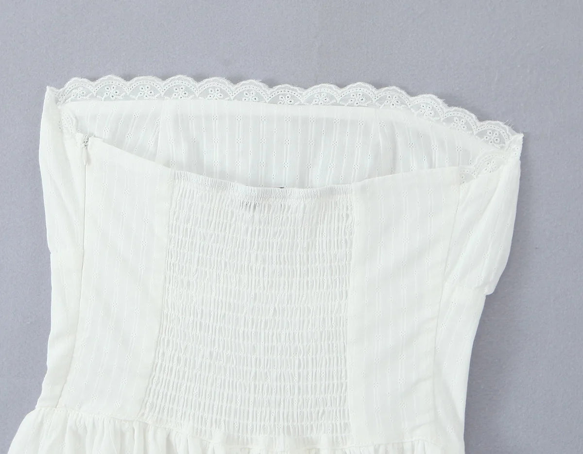 White Lace Dress Women Strapless Sleeveless Short Summer Dress Corset Cotton Mini Beach Casual Vestidos Party Dress 2025
