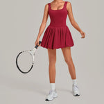 Nake Fake Two-piece Tennis Dresses Women's Anti Glare Pleated Fluffy Skirt Bulit-in Pocket Shorts Outwear Gym Fitness Golf Dress