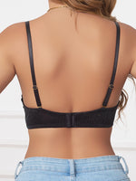 Black deep V-neck cinched top underwear for women, large breasts make small, soft steel coil bra, sexy mesh bra