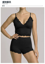 Lace V-neck Camisole Yoga Sets Women Black Hanging Neck Sports Tank Top Sportswear Gym Clothing High Waist Shorts Fitness Suits