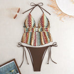 Sexy Striped Knitting Strings Bikini 2025 Women Swimsuit Female Swimwear Thong Bikinis Set Brazilian Beach Bathing Suit Biquini