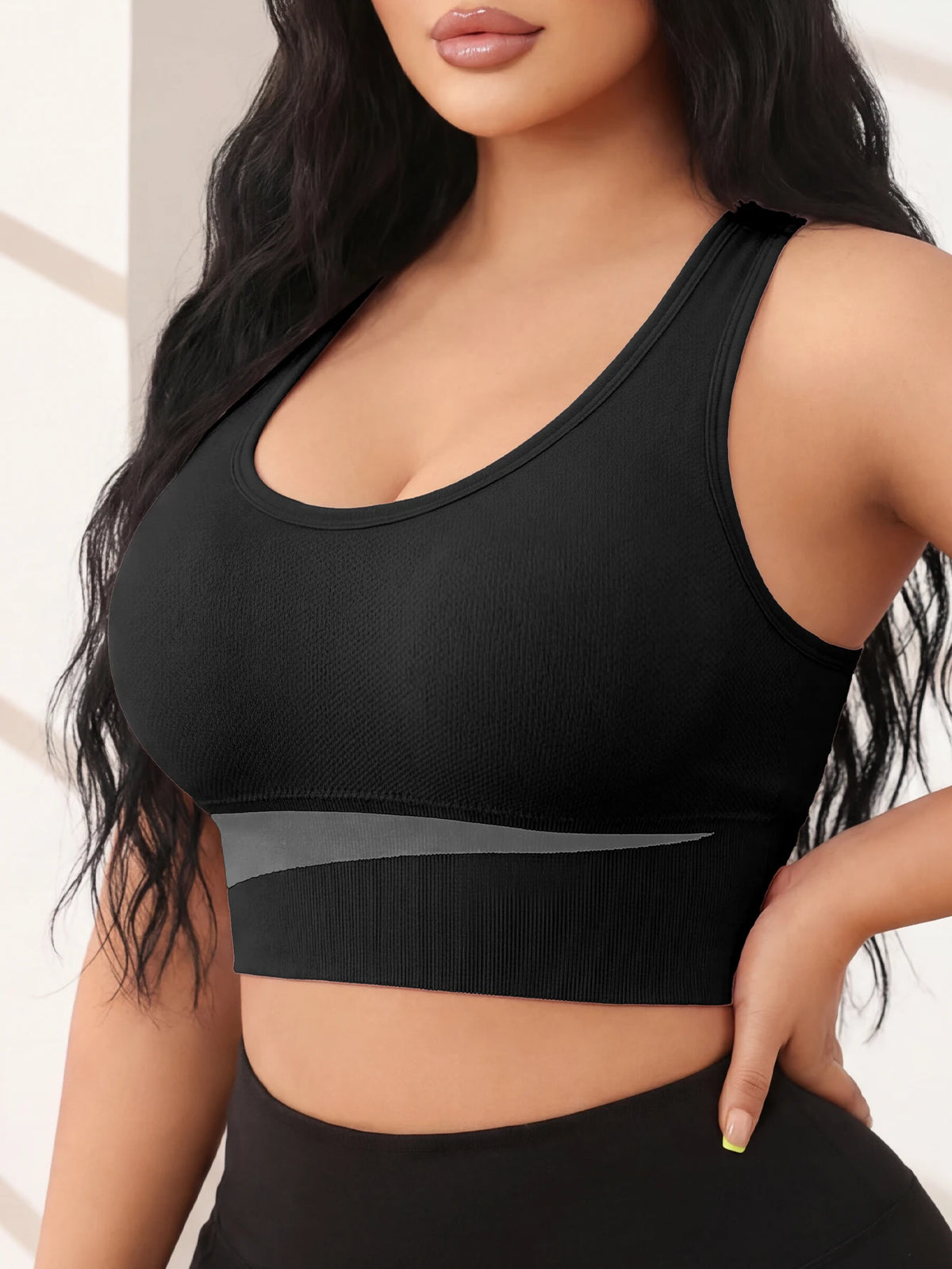 Size Wirefree Sports Yoga Bra, Solid Color High Elastic Breathable Bra with Removable Cups, All Season Casual Wear