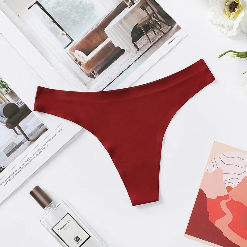 1 Pack Women's Ice Silk Seamless Thong Low-Rise No-Show Underwear Solid T-Back Panties Skin-Friendly Daily Wear G-string M-XL