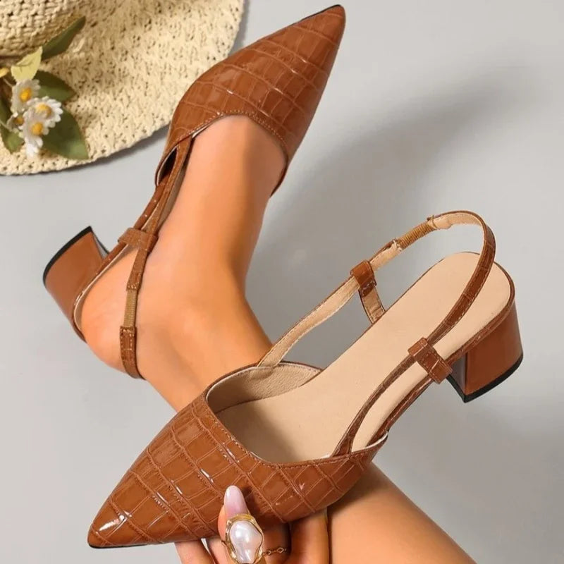 Thick Heels BreathableHigh Heels Summer Sexy Pointed Toe Slingback Women's Sandals 2026