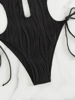 S - XXL Halter V Neck Wrinkled Female Swimwear One Piece Swimsuit Women Backless Monokini High Cut Bathing Suit Swim Beach Wear