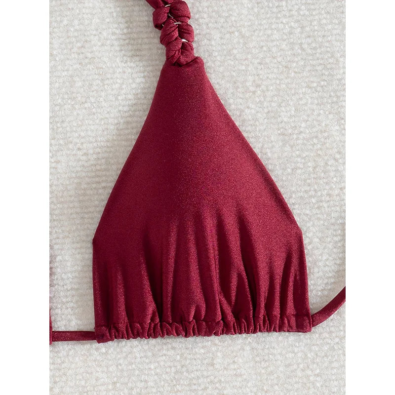 Wine Red High Waisted Bikini 2025 New Brazilian Biquini Triangle Swimsuit Women Beach Wear Bathing Suit Swimwear Female Summer
