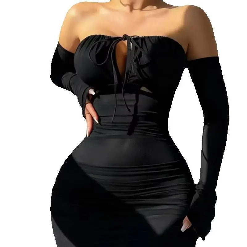 Women Slim Fit Mini Dress With Gloves Fairy Ultra Sexy Transparent Bra Lingerie Sets Secret Nightgown Underwear