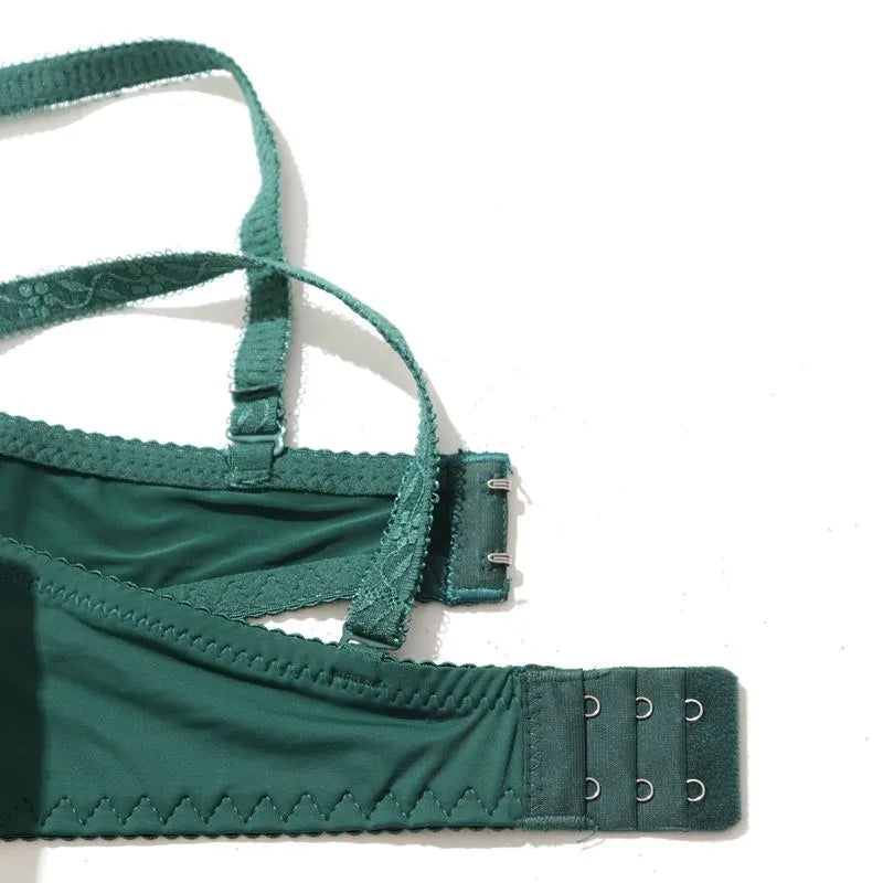 Beauwear Green Embroidred Floral Bra with Pendent Push Up Bra with Foam Pad Underwire Bras 75B 80B 85B-W8001