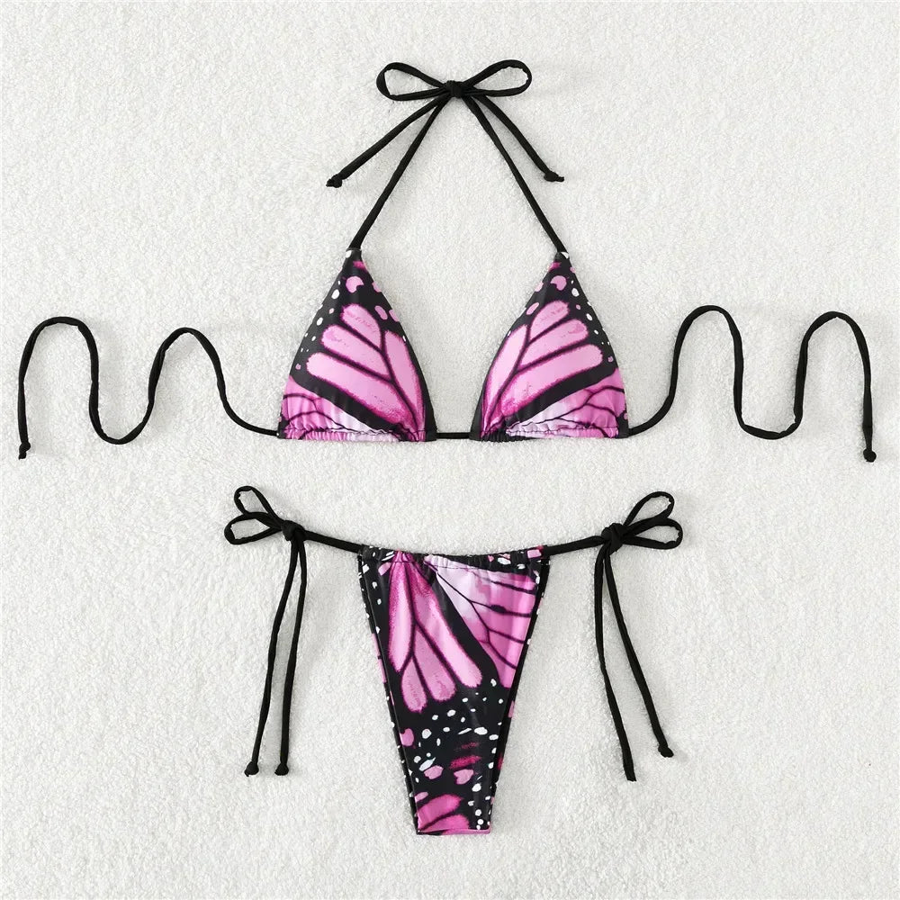 Sexy Butterfly Print Swimwear String Bikinis Set Micro Extremo Mini Thong Swimsuit Women Bathing Suit Triangle Bikini 2026 Mujer