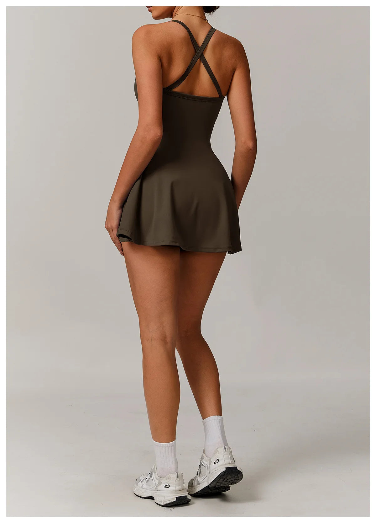 Summer Tennis Dress Women Sleeveless V Neck Slim Skirt Pleate Twisted Design Crossed Hollow Out Sports Yoga Golf Skirt Badminton