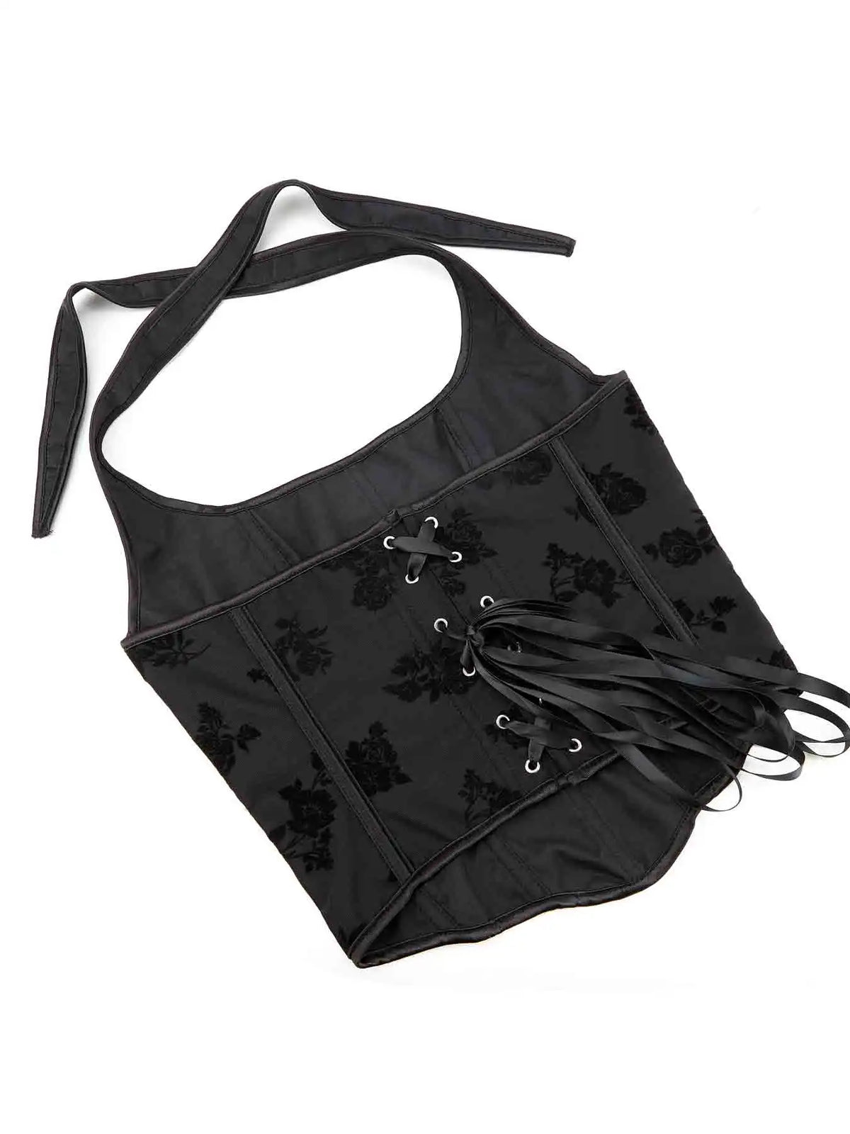 New black tube top hanging neck adjustable corset chest support gathered abdomen waist elastic palace corset.