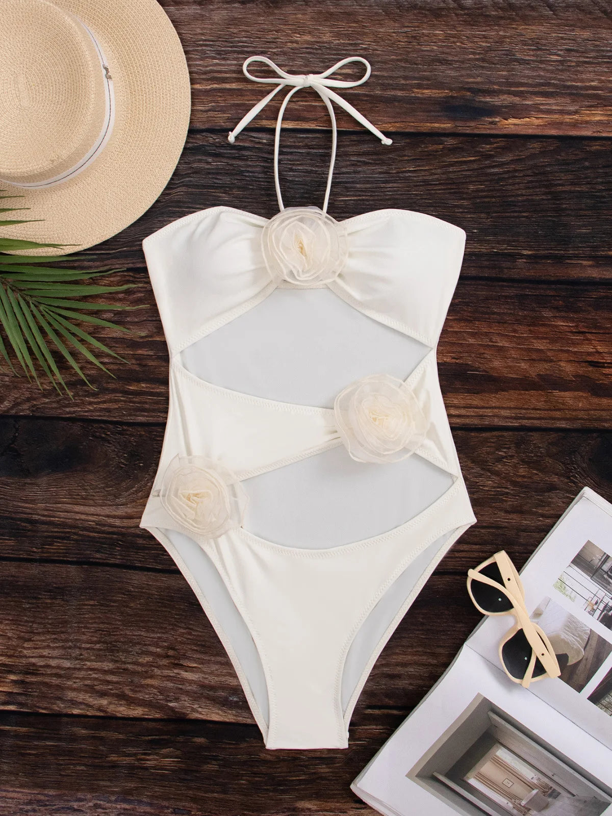 DEKA One Piece Swimsuits Women's Sexy Pink 3D Flower Swimwear Female Cut Out Monokini Bathing SwimmingWomen Bathers Swim