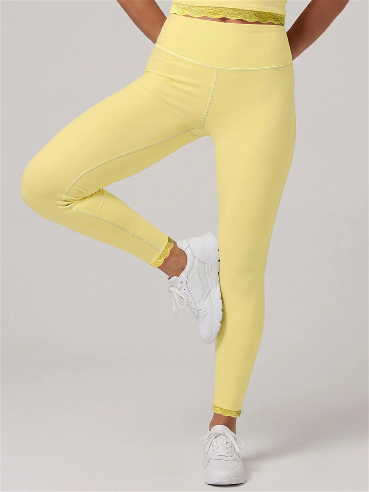 Fake Two Piece Tank Top Yoga Sets Women Lace V Neck Sports Vest Fitness Suit Hip Lifting High Waist Leggings Workout Clothes