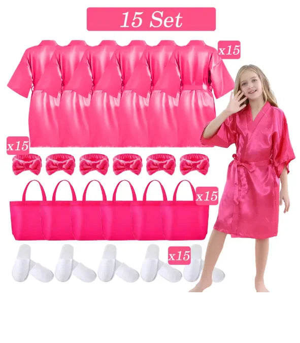 6-15 Set Muti Colors Spa Party Robe for Girls Kids Birthday Party Supplies Favors Spa Day Robes Gowns Sleepover Pyjama Party
