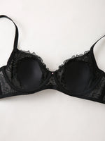 Floral Lace Push Up Women Bra Sexy Deep V Breathable Mesh Everyday Lingerie Thin Cup Adjustable Straps Underwire Bra