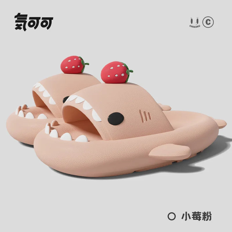2025 New Shark Slippers Women Men Summer Shoes Cute DIY Strawberry Indoor Street Sandals Girls Boys Beach Shower Slides