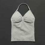 HISTELLO GYM Longline Strappy Top Women Seamless Yoga Clothing With Removable Pads V Neck Open Back Bra Workout Sports Halter