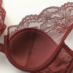 Red Black Lace Bra for Women Sexy Hot Bra Thin Unlined Minimizer Slimming Push-up Bra 70 75 80 85 BCDEWomen Underwear OWD6145