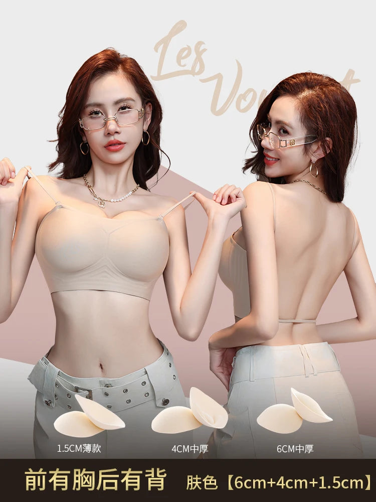 MOYISU 3D Push Up Bra for Small Bust, Halter Off Shoulder Open Back Bralette, Ultra Thin Straps Summer Bestseller, Sexy & Gather