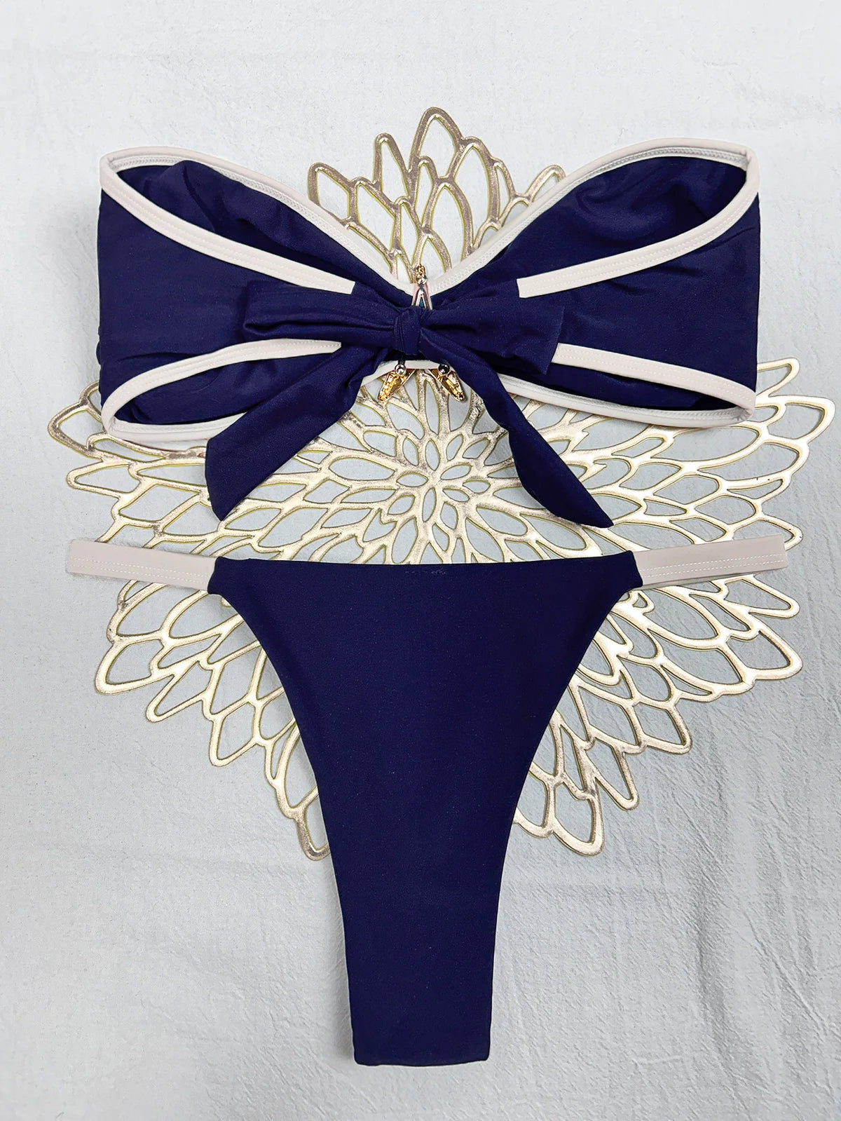 Sexy Bandeau Bikini Set 2026 Women Coffee Starfish Ornament Push Up Thong Swimsuit Brazilian Beach Bathing Suit Micro Swimwear