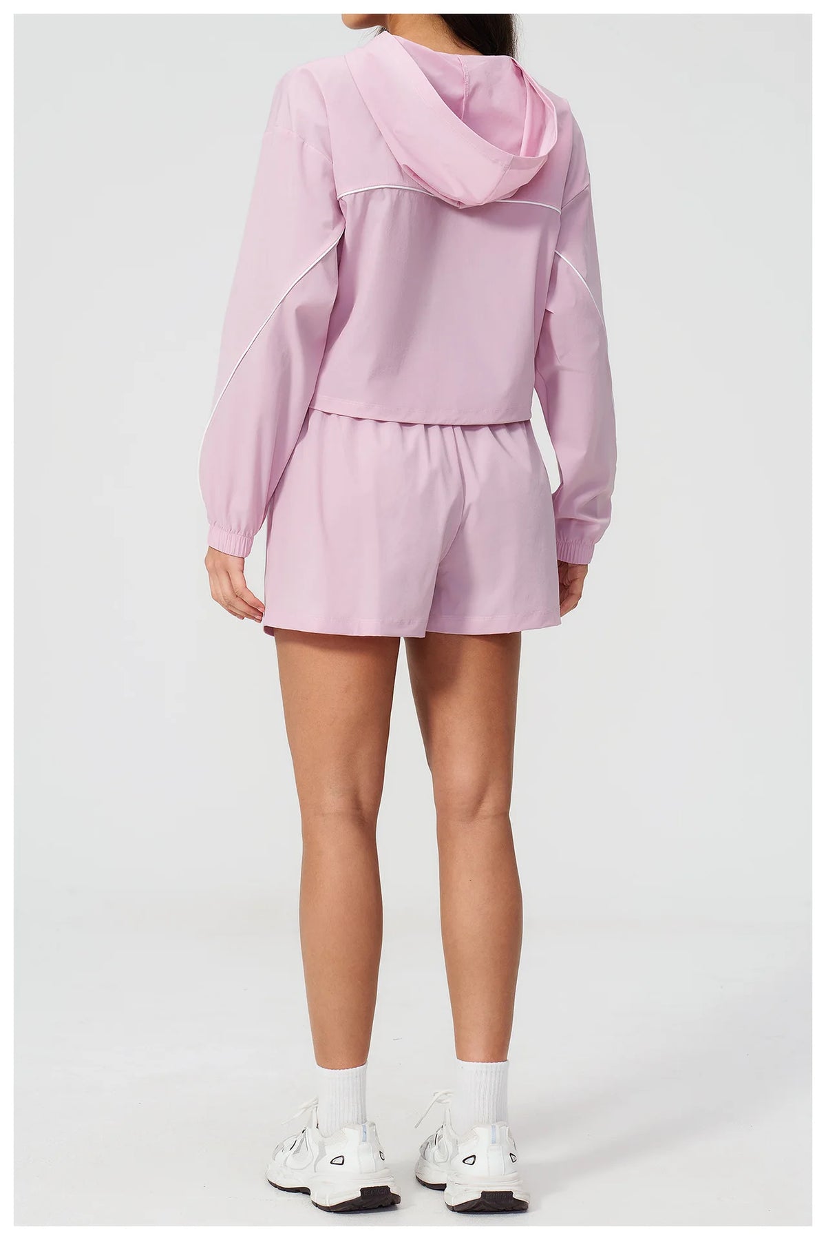 Summer Sun Protection Yoga Suit Women Contrasting Colors Long Sleeve Hoodies Top High Waist Shorts Running Fitness Athletic Wear