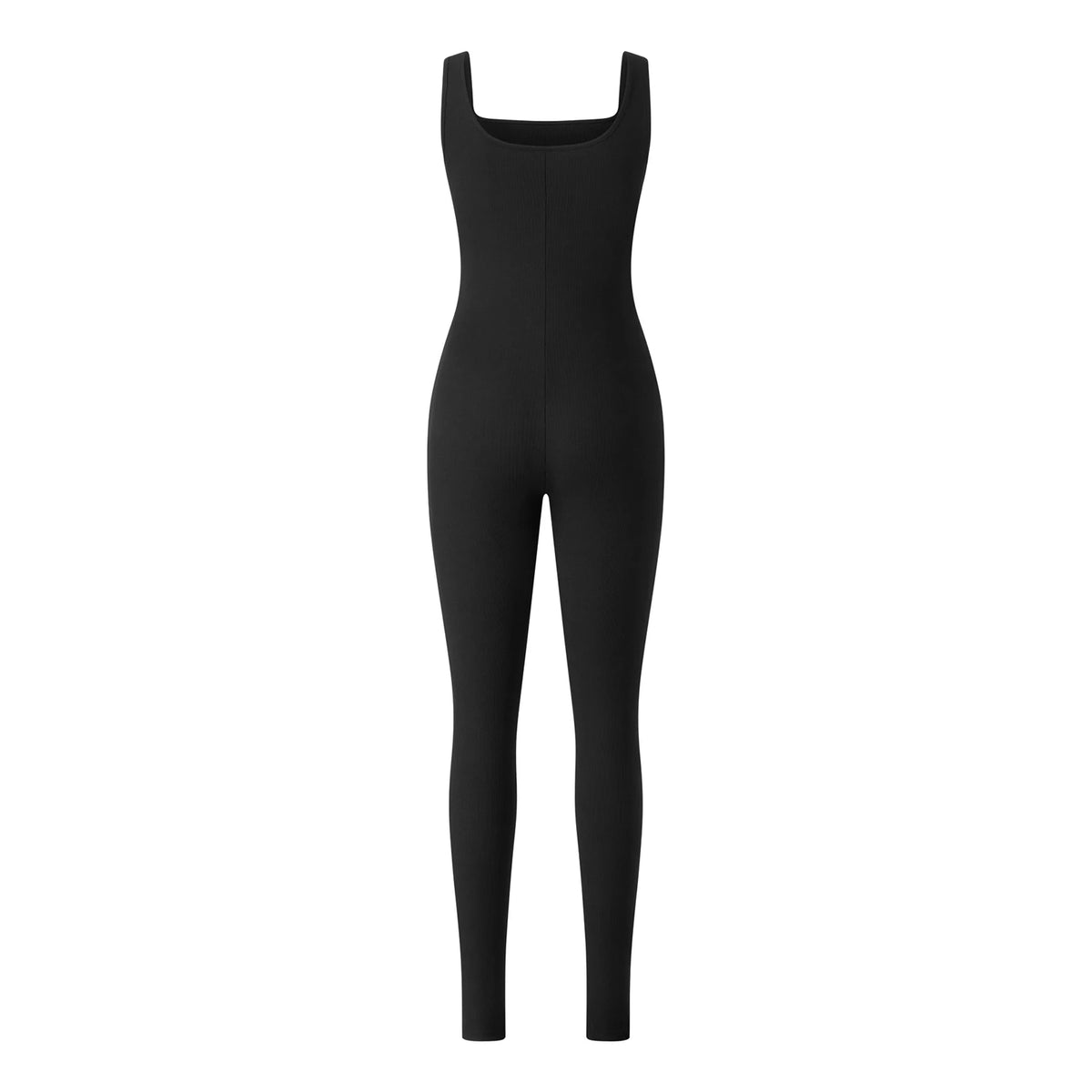Women Sleeveless Jumpsuits Solid Color Ribbed Club Fitness Workout Overalls Streetwear Square Neck Bodycon Long Romper