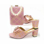 Doershow New Arrival Shoes and Bag Set African Sets 2022 pink Nigerian Women Shoes and Matching Bags Set for wedding!1-59