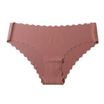 4Pcs/Set Ice Silk Mid-Rise Panties Women's Seamless Briefs Solid No Show Underwear Scalloped Edge Panties Sexy Lingerie XS-XL