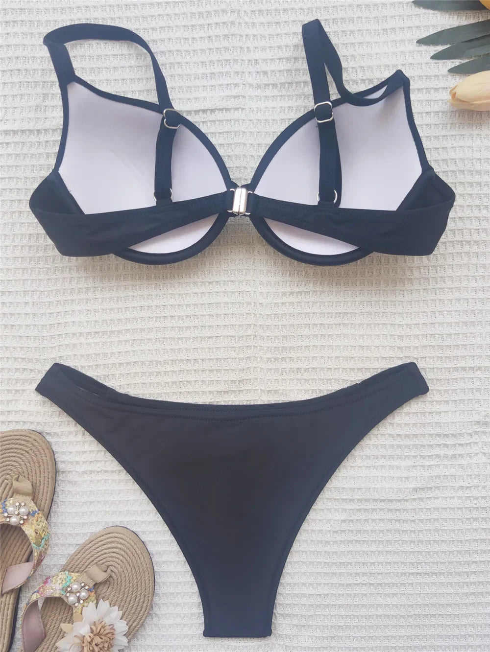 Sexy Red Push Up Swimsuits Women Bikinis Sets 2026 Mujer Swimwear Ruched High Cut Bathing Suit Biquinis Underwire Bikini Bathers