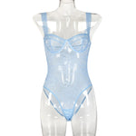Toucheart Sexy Mesh Patchwork Embroidery Jumpsuit For Women Lace Sling Underwear Solid Color Sexy See-Through Backless Jumpsuit