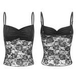Women's Lace Cami Tops Sleeveless Ruched Front Solid Color Camisole Slim Fit Tank Tops Summer