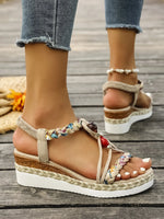 Fashion T-Strap Platform SandalsWomen New Mix Color Elastic Band Wedge Sandals Woman Summer Daily Open Toe Sandalias Female