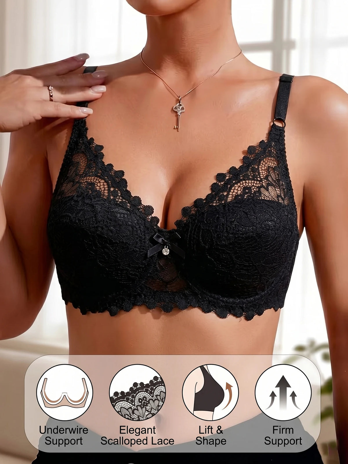 Floral Lace Women Bra Solid Thin Underwire Push Up Brassiere Adjustable Strap Breathable Back Wing Lingerie