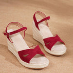 Yellow Soft Espadrille Wedge Heel Sandals Women Adjustable Ankle Strap Pink Jute Platform Summer Shoes Big Size 43